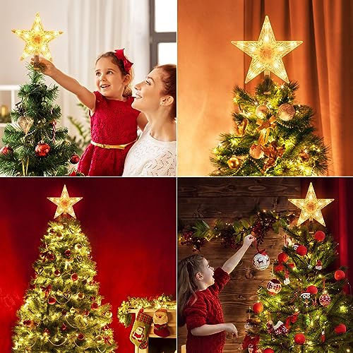 Christmas Tree Topper Star Lighted 3D Pentagram with 10 Bulbs Plug In G721