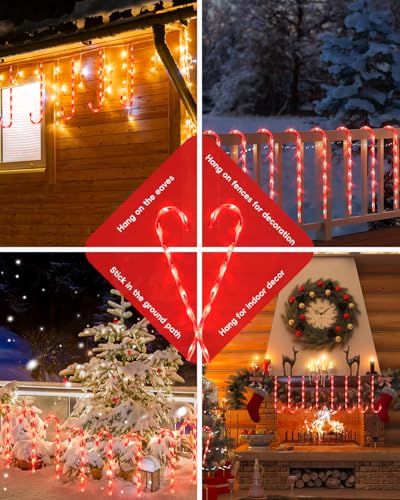 24 Pack Solar Christmas Candy Cane Lights Outdoor Pathway Decorations with 168 Warm Lights K364