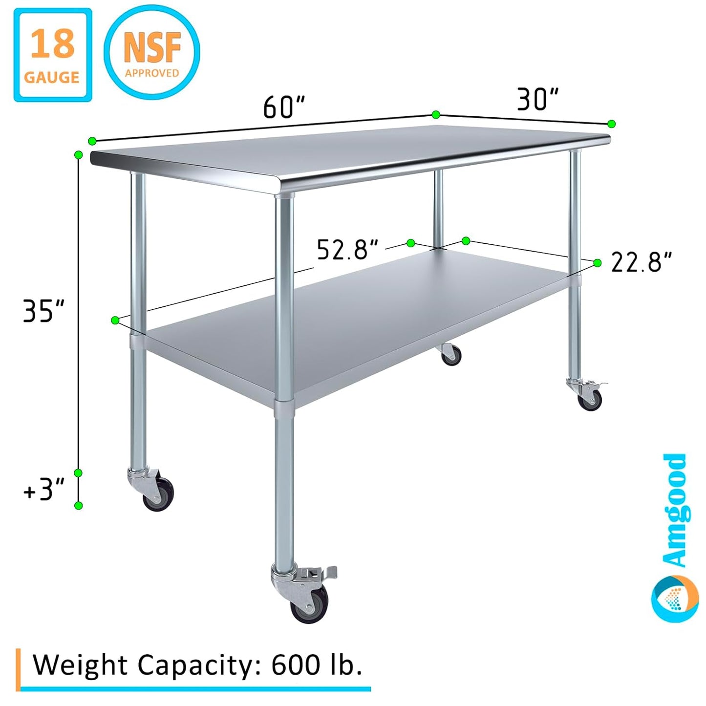 Stainless Steel Work Table with Under-Shelf and 4 Wheels A917297