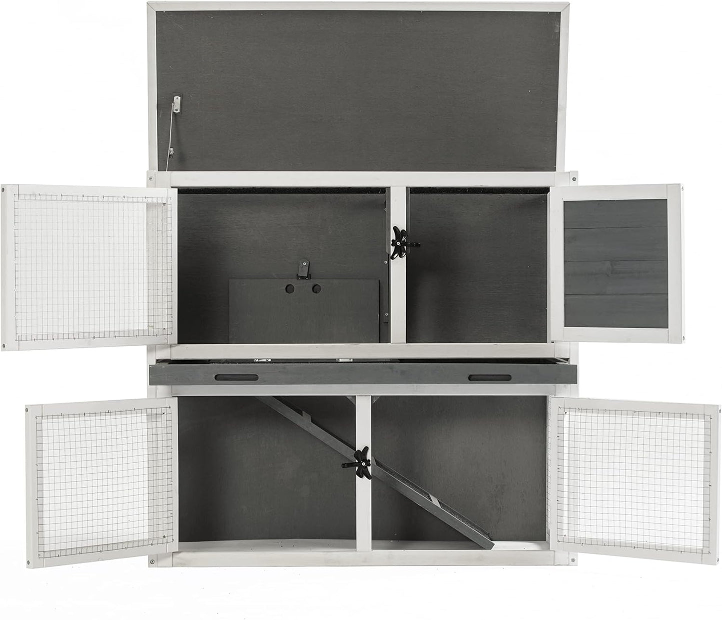 Wooden Two Floor Rabbit Hutch Outdoor with Ramp and Removable Tray W789952