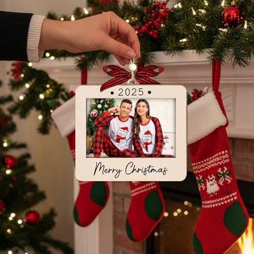 Christmas Ornament Picture Frame - Wooden Landscape Photo Frame for Tree U75225