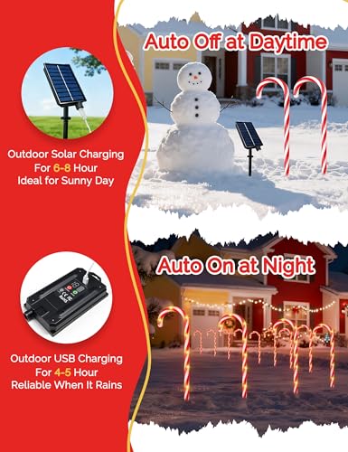 24 Pack Solar Christmas Candy Cane Lights Outdoor Pathway Decorations with 168 Warm Lights K364