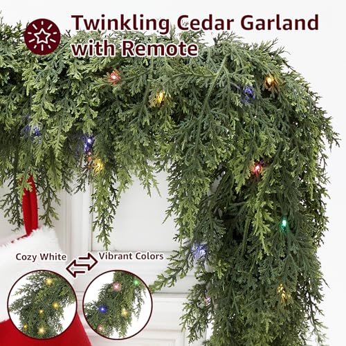 9ft Prelit Faux Pine Garland with Lights for Mantle Q9088