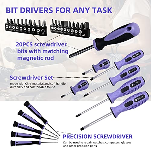 Purple 223-Piece Tool Set with Tool Bag for Home Maintenance S954