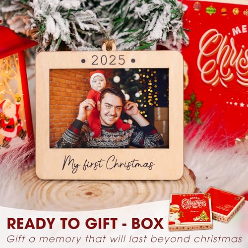 Christmas Ornament Picture Frame - Wooden Landscape Photo Frame for Tree U75225