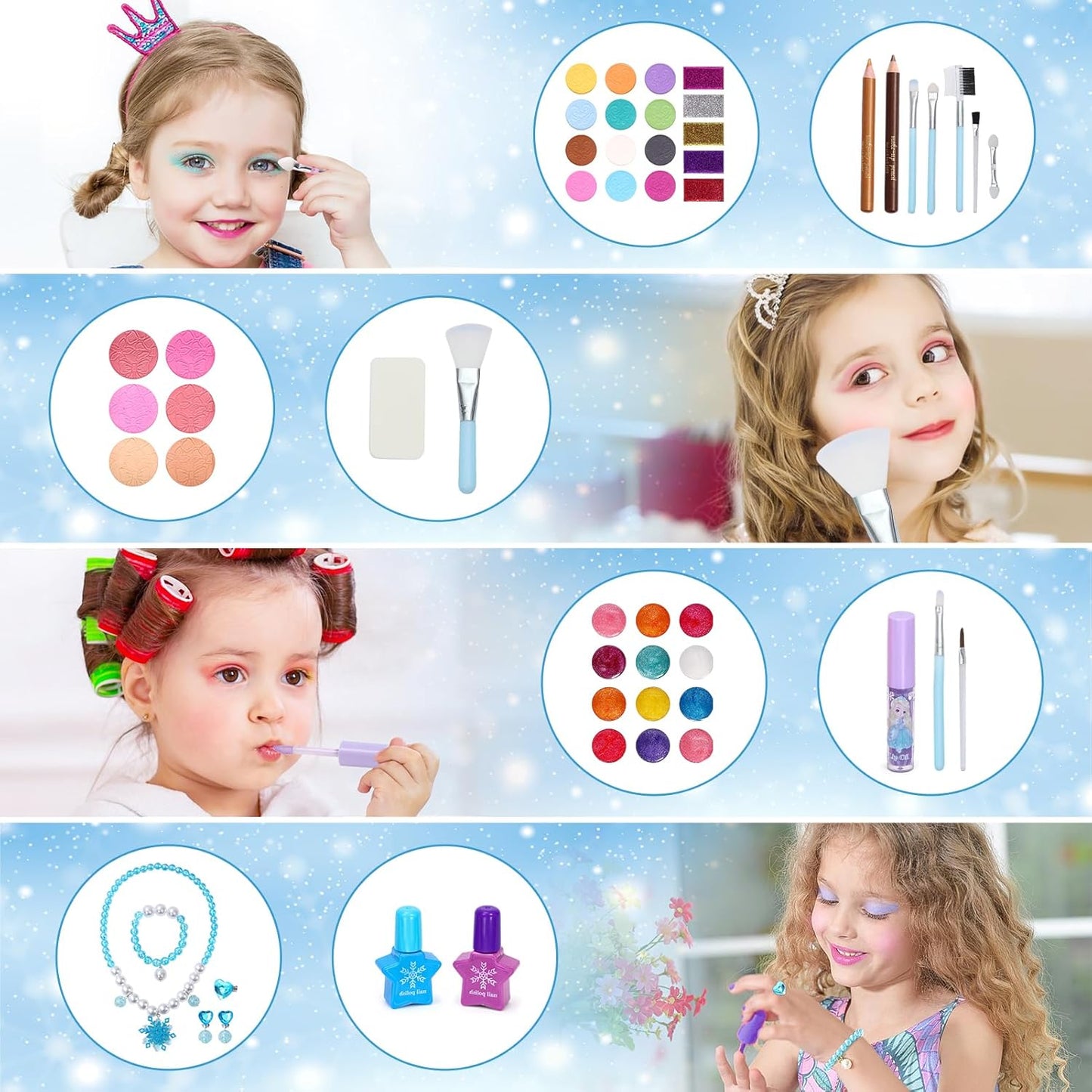 Frozen Makeup Set for Girls, 60pcs Pretend Play Cosmetics with Nail Polish & Jewelry T729824