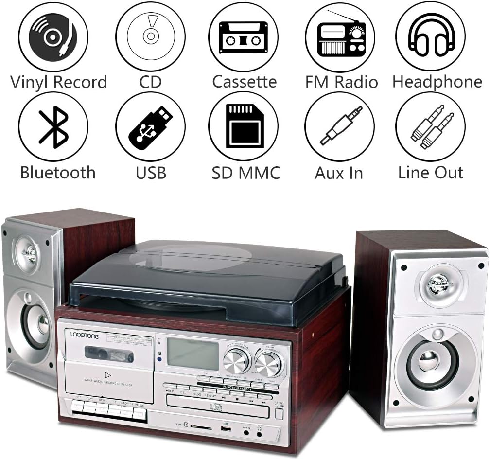 Vinyl Record Player with Dual 15W Speakers, Bluetooth, 3-Speed Turntable Z698