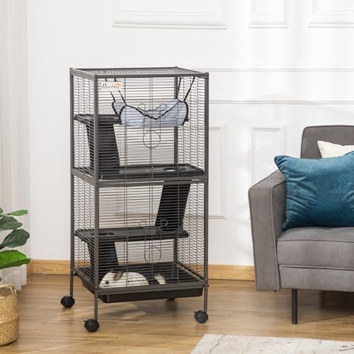 Metal Small Animal Cage with 4 Tiers and Hammock, Gray F143