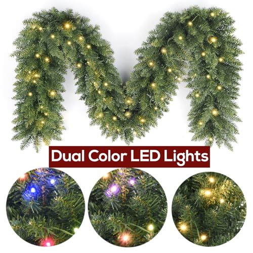 Pre-Lit Artificial Christmas Garland with Dual Color LED Lights and Timer A483