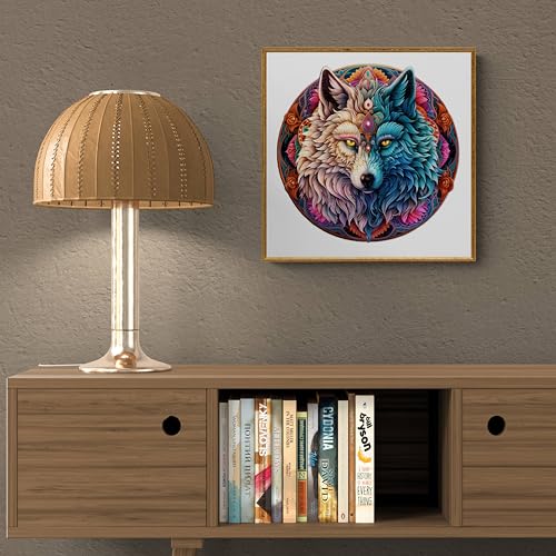 Wooden Puzzle for Adults, Mandala Yin Yang Wolf, 190 Pieces, Wooden Box P885352