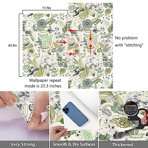 Floral Peel and Stick Wallpaper Green Plants Flower Contact Paper O631