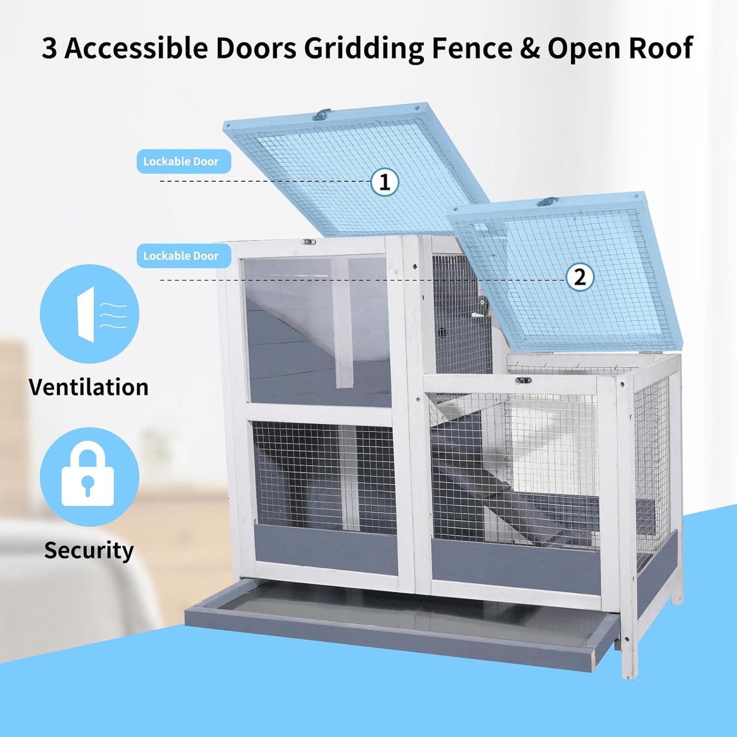 Wooden 2-Story Guinea Pig Cage with Openable Roof and Removable Tray G667398