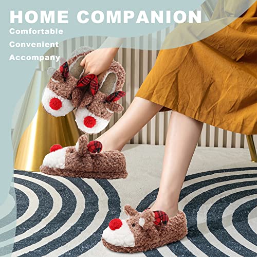 Women's Fuzzy Reindeer House Slippers Indoor Shoes S5360