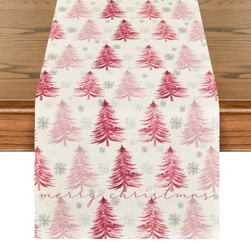 Snowflake Christmas Table Runner, Winter Green Kitchen Dining Decoration 13x72 Inch G642