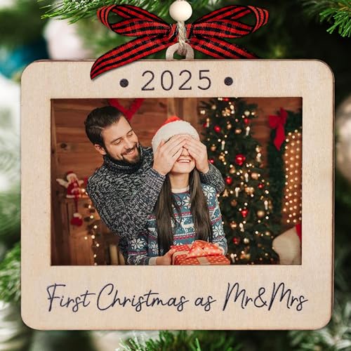 Christmas Ornament Picture Frame - Wooden Landscape Photo Frame for Tree U75225