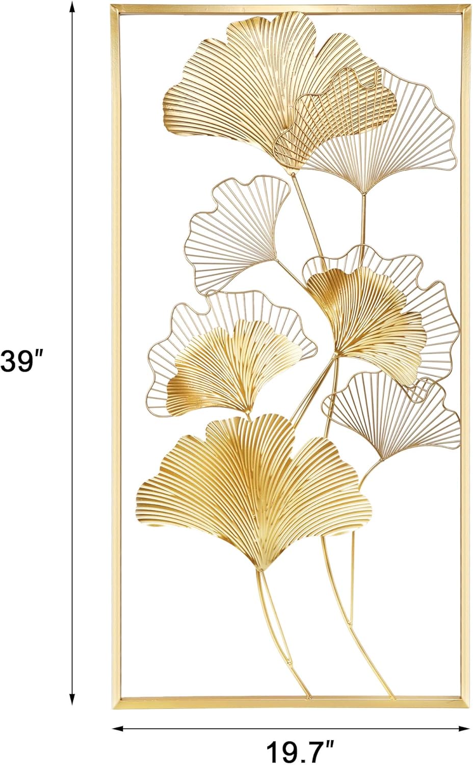 Metal Wall Decor, 39" x 20" Golden Ginkgo Leaf Wall Hanging with Frame K574798