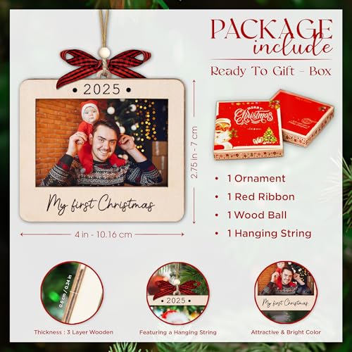 Christmas Ornament Picture Frame - Wooden Landscape Photo Frame for Tree U75225