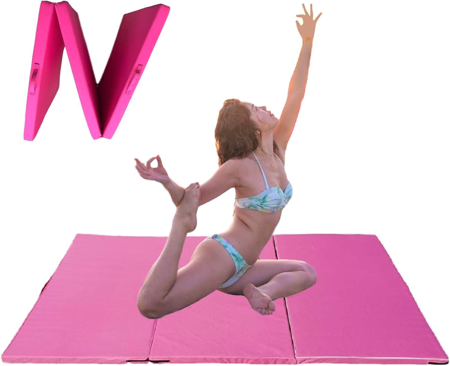 All-Purpose 6'x4'x2 Extra Thick High Density Anti-Tear Gymnastics Gym Folding Exercise Aerobics Mats (Pink)