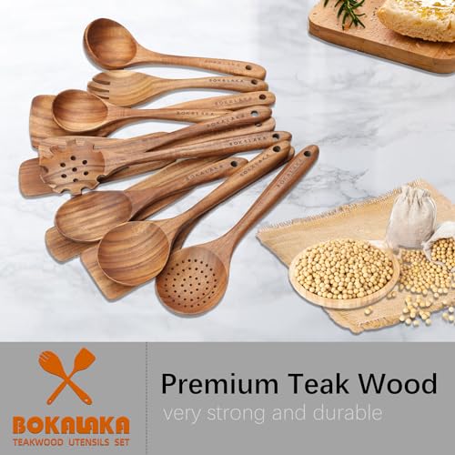 Christmas Wooden Spoons for Cooking, 10 Pcs Natural Teak Kitchen Utensils Set S557967