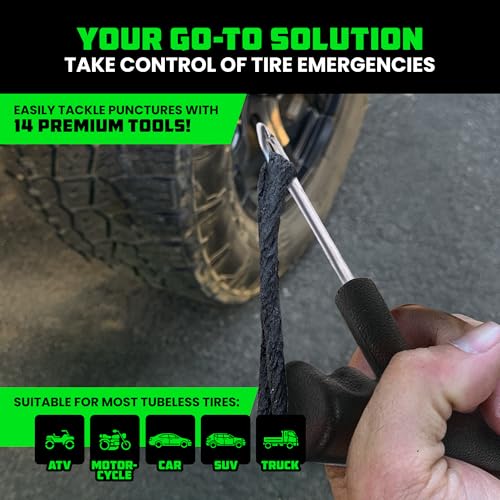 Tire Repair Kit 86-Piece Heavy Duty Tubeless Tire Plug Tools for Car Motorcycle ATV UTV RV Trailer J124990
