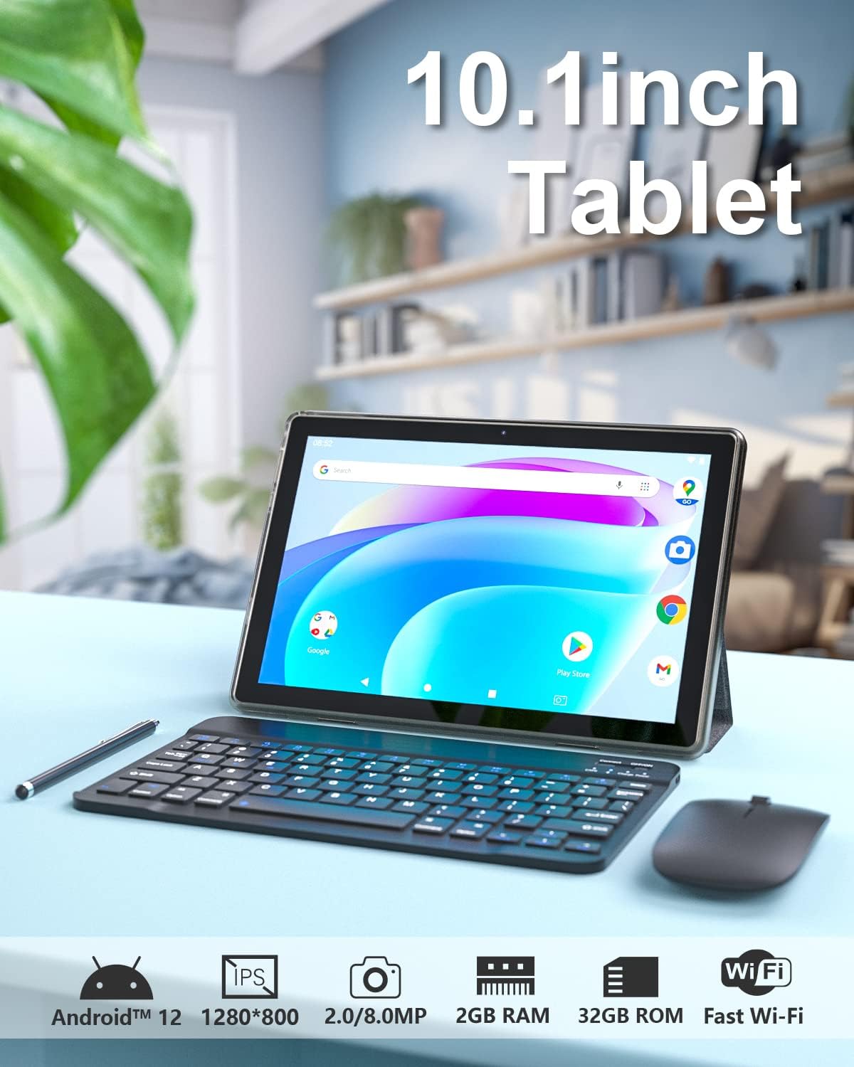 10.1 Inch Android Tablet with Keyboard, Mouse, Stylus, 2GB RAM 32GB ROM B238