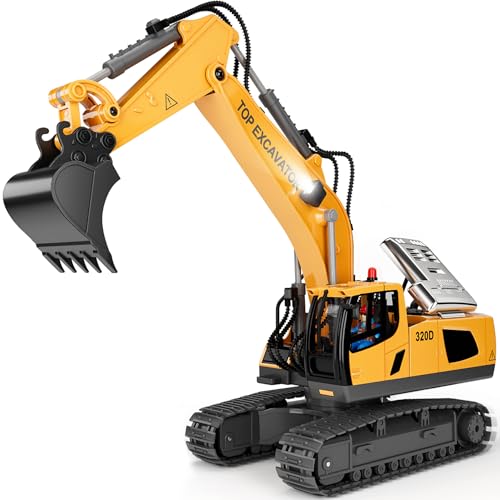 Remote Control Excavator Construction Toy for Boys, 11CH with Metal Shovel and Lights N4221