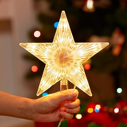 Christmas Tree Topper Star Lighted 3D Pentagram with 10 Bulbs Plug In G721