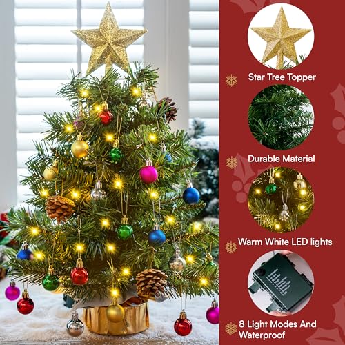 24" Mini Christmas Tree Tabletop Set with LED Lights and Ornaments V8406