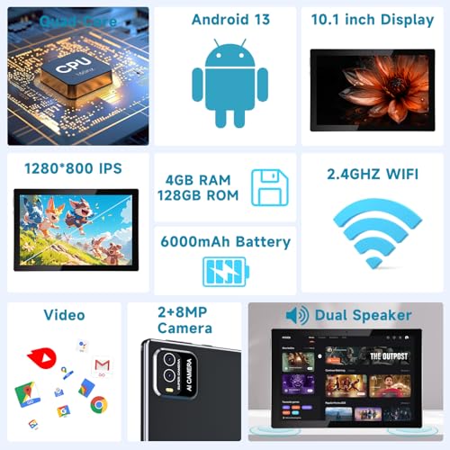 10 Inch 2 in 1 Tablet with Keyboard, 8GB+128GB, Quad-Core, WiFi 6, HD Screen, Black G751