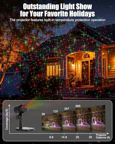 Christmas Projector Lights Outdoor Red Green Starry Waterproof Plug in T272869