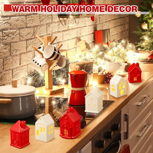 Ceramic Christmas Village Houses LED Lighted Set for Tabletop Mantel Decor D9921