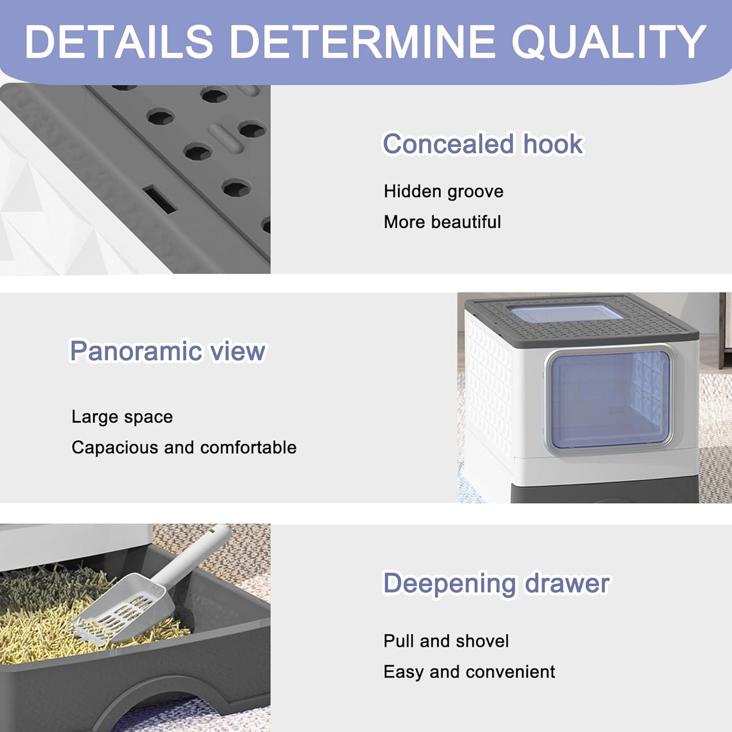 Foldable Cat Litter Box with UV and Litter Scoop G965134