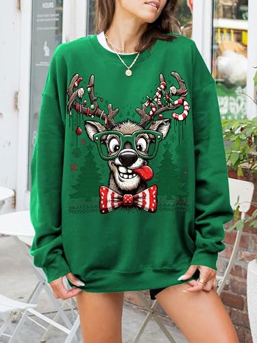 Funny Reindeer Graphic Sweatshirt Oversized Christmas Pullover J1348