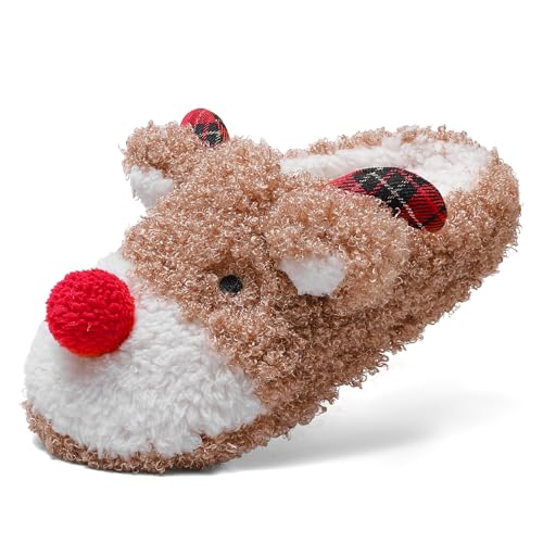 Women's Fuzzy Reindeer House Slippers Indoor Shoes S5360
