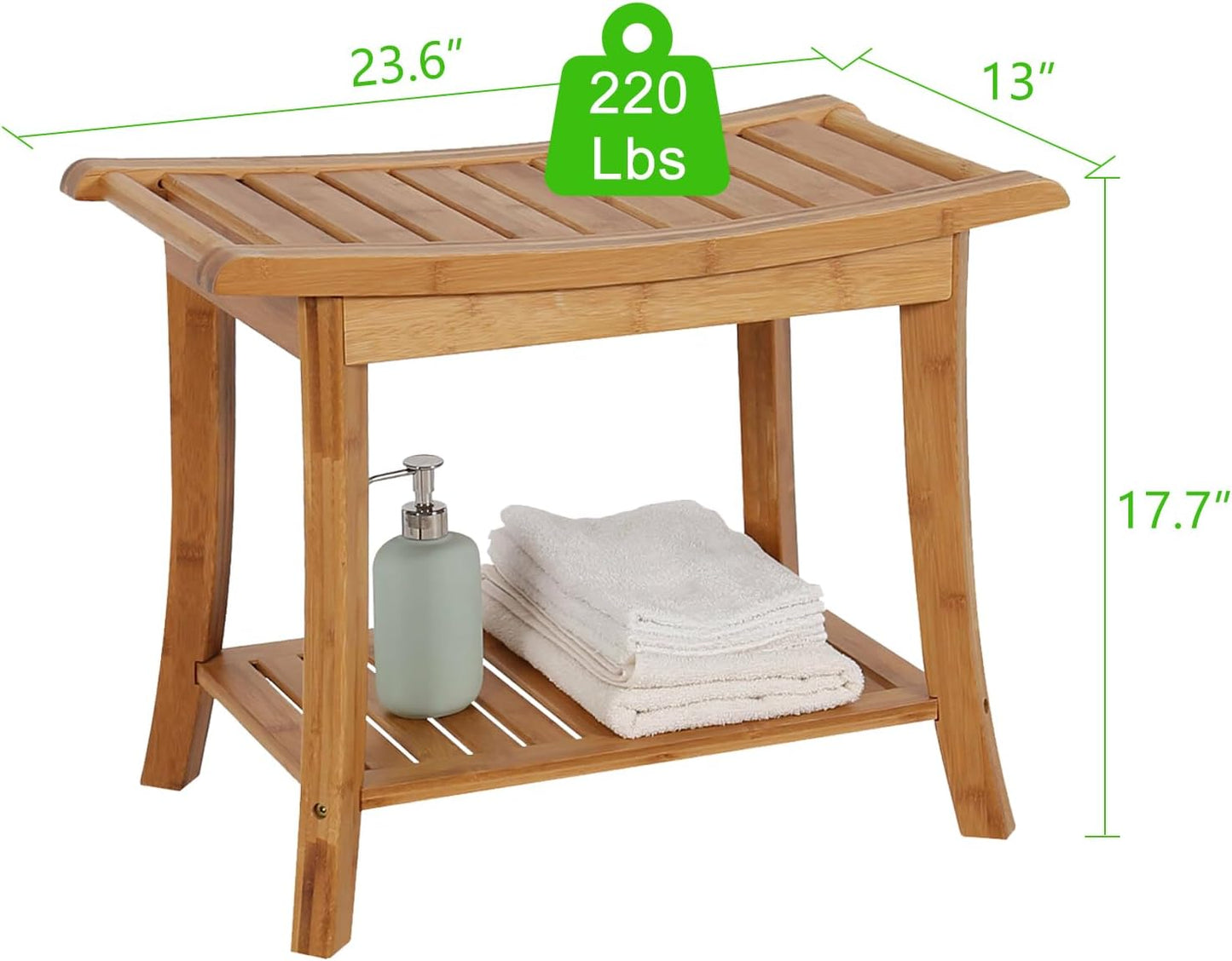 Bamboo Shower Stool with Handles and Storage Shelf X28847