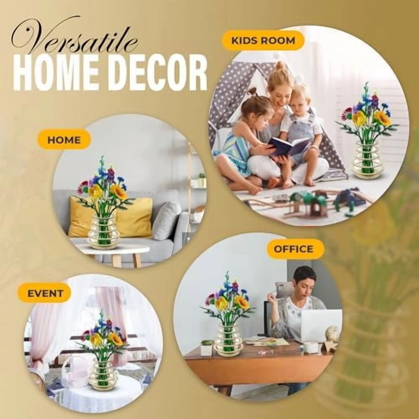 Wooden Vase for Lego Flower Bouquet Building Set S446014