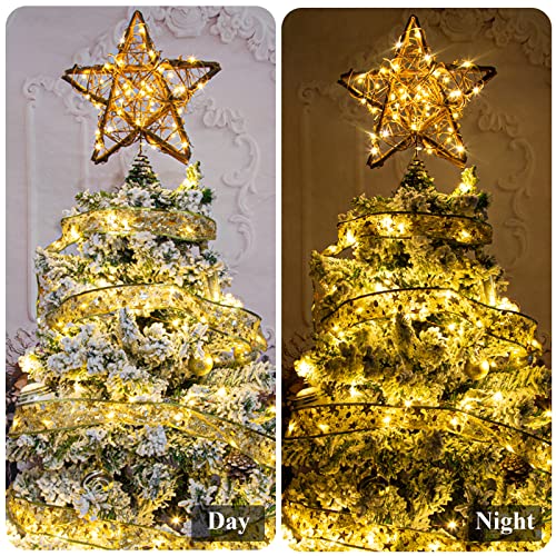 Rattan Star Christmas Tree Topper with 50 Warm LED Lights Y8171