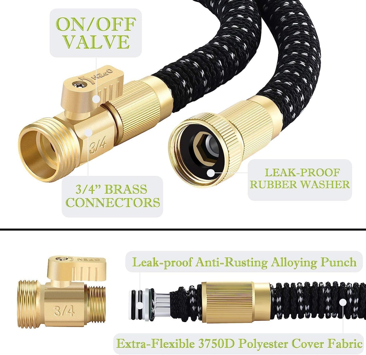 Expandable Garden Hose 50ft with 9 Function Nozzle, Leakproof Brass Fittings I520558