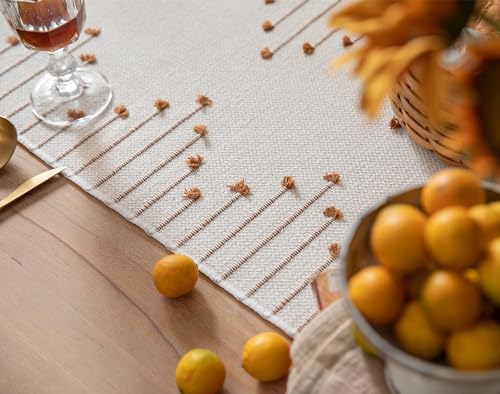 Christmas Table Runner 13 x 90 Inch Natural Cotton Woven with Tassels, Red and Beige U800