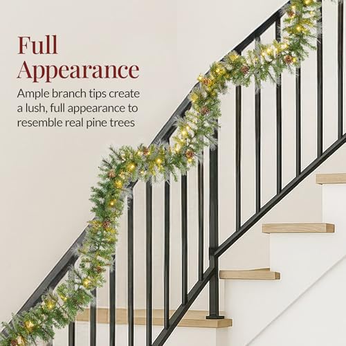 9ft Pre-Lit Christmas Garland for Stairs, Fireplace with 50 Lights W212