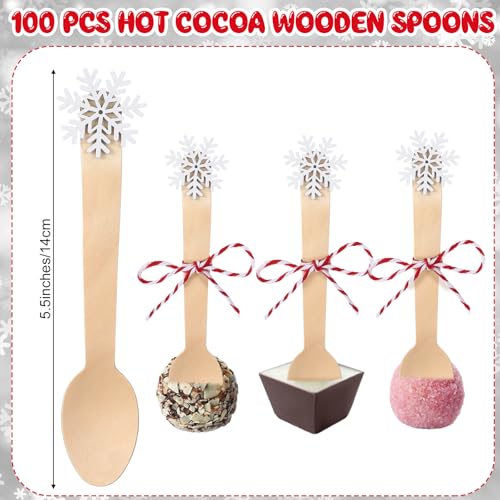 100 Set Christmas Wooden Spoons for Hot Cocoa, Chocolate, and Baking A7471
