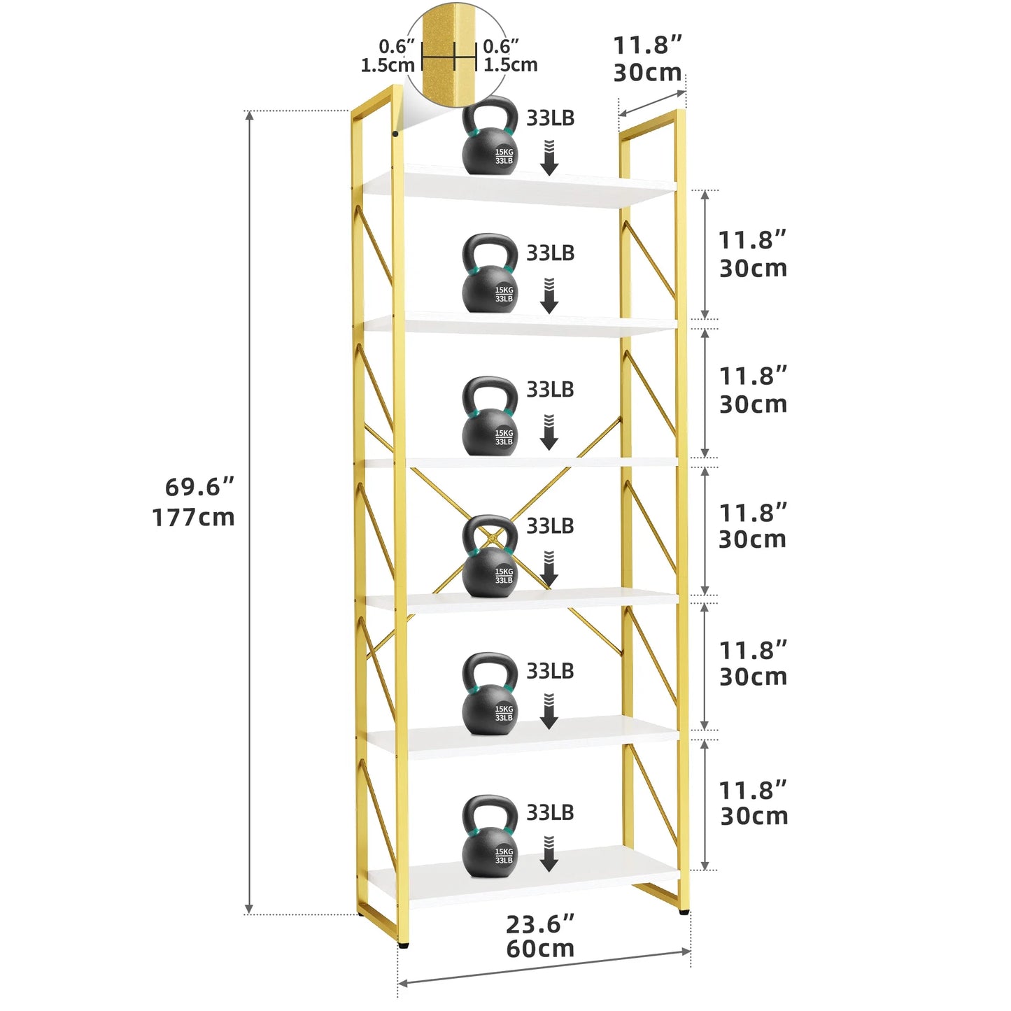 6-Tier Ladder Bookshelf, 69 Inch Freestanding Bookcase, Open Display Storage Organizer G17195
