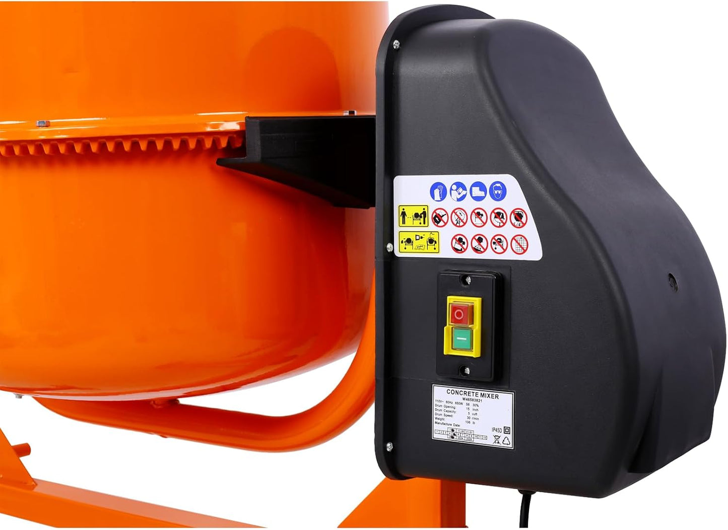 Electric Concrete Mixer, 5 Cu Ft, 650W Portable for Mortar and Stucco N607623