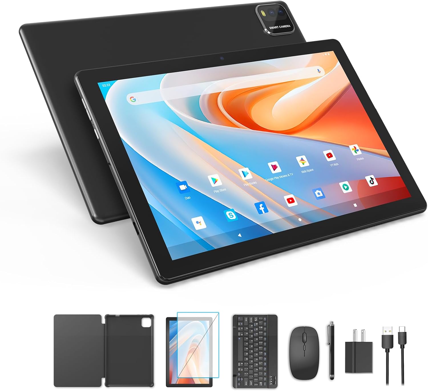 Tablet 10 inch Android 14 Tablets 2024 Newest, 6GB RAM 64GB ROM 1TB Expanded, 6000mAh Battery, 5G Wi-Fi 6, 2MP+8MP Dual Camera, Bluetooth, 1280 * 800 FHD IPS Tablet with Keyboard(Black)