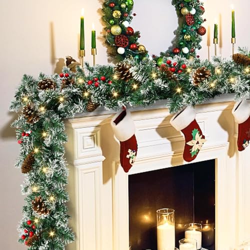 Christmas garland with lights, 9ft, battery operated with timer B505