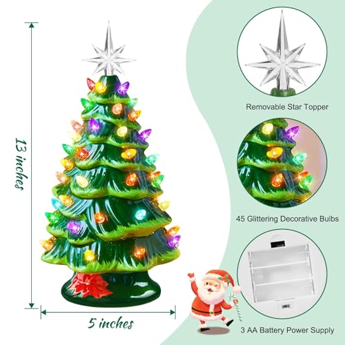 Ceramic Christmas Tree, Pre-lit Tabletop with Multicolored LED Lights, Battery Operated G1053