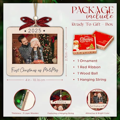 Christmas Ornament Picture Frame - Wooden Landscape Photo Frame for Tree U75225