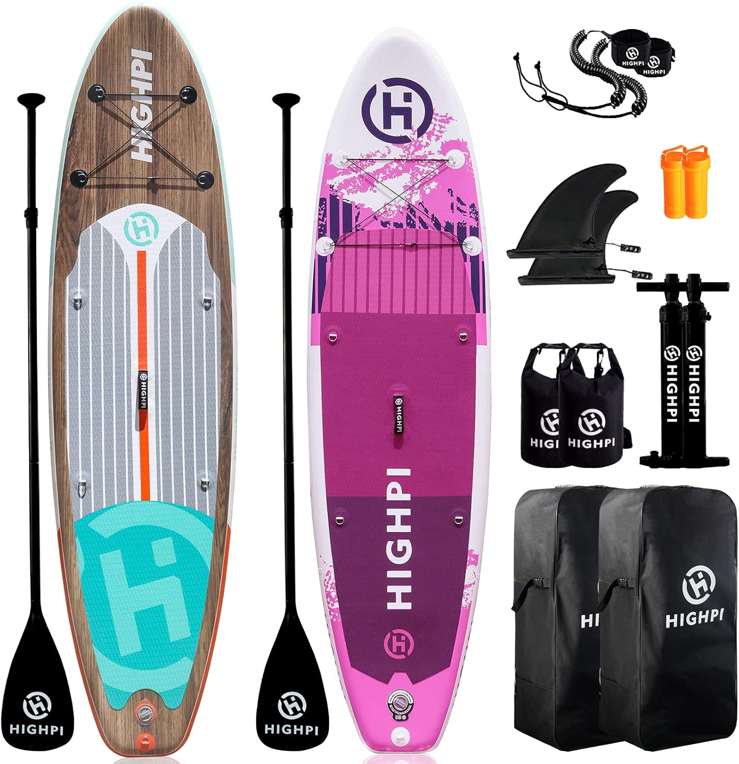 Highpi Inflatable Stand Up Paddle Board with Premium SUP Accessories, Backpack, Wide Stance, Surf Control, Non-Slip Deck, Leash, Paddle and Pump, Standing Boat for Youth and Adult