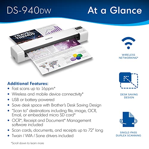 Duplex Wireless Compact Mobile Document Scanner N86960