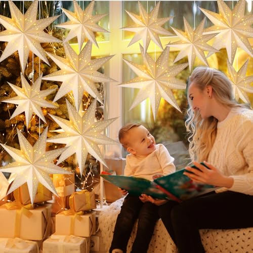 3D Paper Star Lanterns Hanging Ornaments with String for Christmas Party Decor N73864